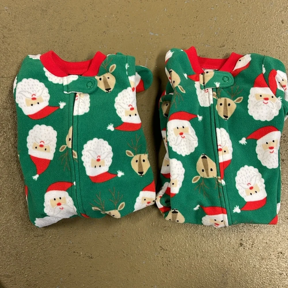 Carter’s Child of Mine Lot of 2 Santa Reindeer  Christmas Sleepers 3 Months